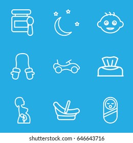 Baby icons set. set of 9 baby outline icons such as bike, pregnant woman