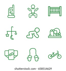 Baby icons set. set of 9 baby outline icons such as bed mobile, diaper