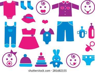 Baby icons set for boys and girl