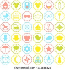 Baby icons set. For cards, invitations, wedding or baby shower albums, backgrounds, arts and scrapbooks. Vector illustration 