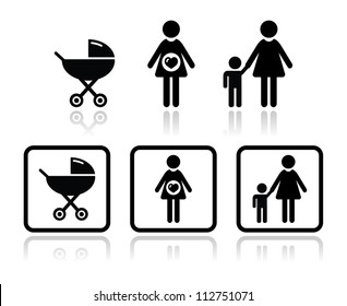 Baby icons set - carriage, pregnant woman, family