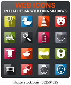baby icons set in flat design with long shadow