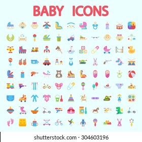 Baby icons set. Flat vector related icon set for web and mobile applications. It can be used as - logo, pictogram, icon, infographic element. Vector Illustration. 