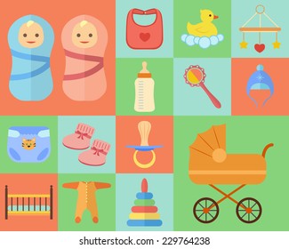 Baby icons set made in flat design . Vector