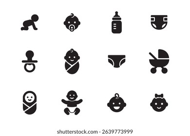 Baby icons set on white background newborn and childcare flat vector