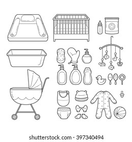Baby Icons Set, Outline, Accessories, Objects, Infant