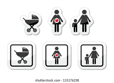 Baby icons set - parm, pregnancy, mother