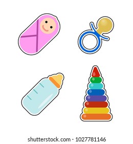 Baby icons set. Vector. Baby shower symbols isolated on white background.