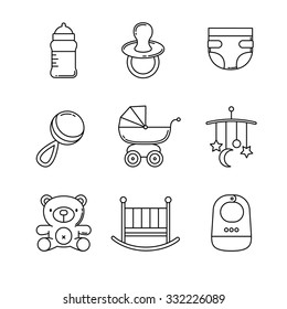 Baby Icons Thin Line Art Set. Black Vector Symbols Isolated On White.