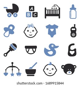 Baby Icons. Two Tone Flat Design. Vector Illustration.