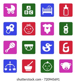 Baby Icons. White Flat Design In Square. Vector Illustration. 