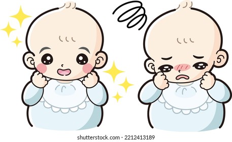 A baby illustration set with an excited expression and a troubled expression