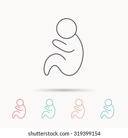 Baby infant icon. Pediatrics sign. Newborn child symbol. Linear icons on white background. Vector