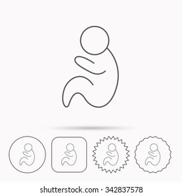 Baby infant icon. Pediatrics sign. Newborn child symbol. Linear circle, square and star buttons with icons.