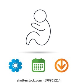 Baby infant icon. Pediatrics sign. Newborn child symbol. Calendar, cogwheel and download arrow signs. Colored flat web icons. Vector