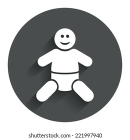 Baby infant sign icon. Toddler boy with diapers symbol. Child WC toilet. Circle flat button with shadow. Modern UI website navigation. Vector