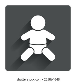 Baby infant sign icon. Toddler boy with diapers symbol. Child WC toilet. Gray flat square button with shadow. Modern UI website navigation. Vector