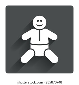 Baby infant sign icon. Toddler boy with diapers symbol. Child WC toilet. Gray flat square button with shadow. Modern UI website navigation. Vector