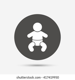 Baby infant sign icon. Toddler boy with diapers symbol. Child WC toilet. Gray circle button with icon. Vector