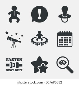 Baby infants icons. Fasten seat belt symbols.