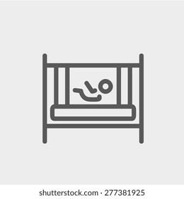 Baby inside the crib icon thin line for web and mobile, modern minimalistic flat design. Vector dark grey icon on light grey background.