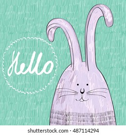 Baby invitation card with cute rabbit. Vector illustration