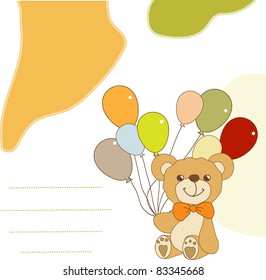 baby invitation with teddy bear and balloons