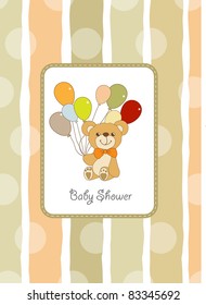 baby invitation with teddy bear and balloons