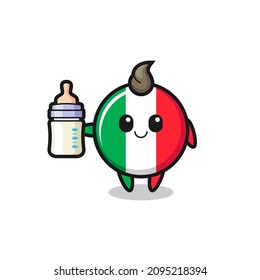 Baby Italy Flag Cartoon Character With Milk Bottle , Cute Style Design For T Shirt, Sticker, Logo Element