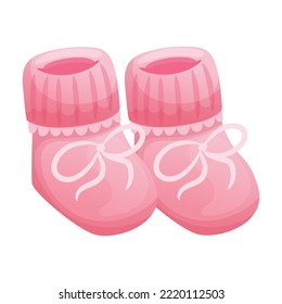 Baby item icon in realistic flat design. Image of pink socks for birthday child and kid born. Newborn foots accessory of cotton clothes collection. Vector illustration isolated on white background.