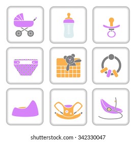 Baby items icon set