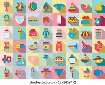 Baby Items Icon Set. Flat Set Of Baby Items Vector Icons For Web Design