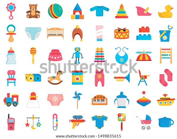 Baby items icon set. Flat set of baby items vector\
icons for web design