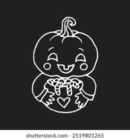 Cabeça de abóbora de bebê Jack-O-Lantern com ilustração de doce para Halloween em preto