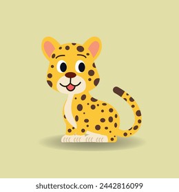 Baby Jaguar cartoon. vector illustration.Cheetah sitting with yellow background.Alphabet animal concept 