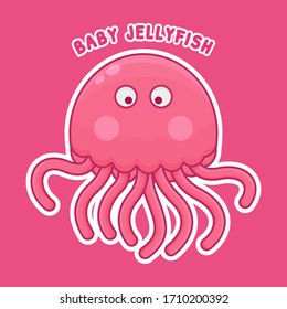 Baby Jellyfish Cartoon Character. Cute Animal Mascot Icon Filed Style. Kids Collection