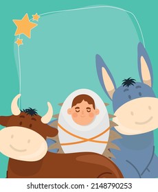 baby jesus and animals with star