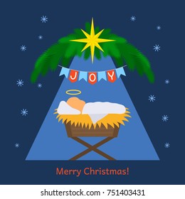 The baby Jesus was born. greeting card or banner. flat vector illustration