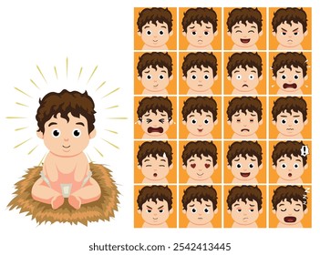 Baby Jesus Cartoon Emotion faces Vector Illustration