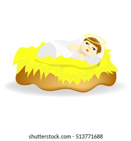 Baby Jesus Christ as crib figure Icon Symbol Design. Vector Christmas illustration isolated on white background
