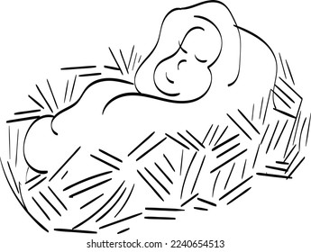 Baby Jesus Christ in the crib manger nativity, Merry Christmas vector illustration