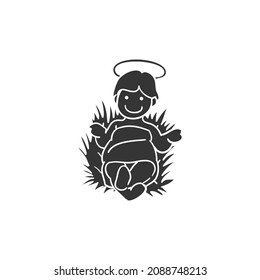 Baby Jesus  Icon Silhouette Illustration. Christian Religion Vector Graphic Pictogram Symbol Clip Art. Doodle Sketch Black Sign.