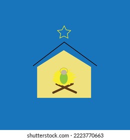 Baby Jesus in a manger with the star above, nativity logo