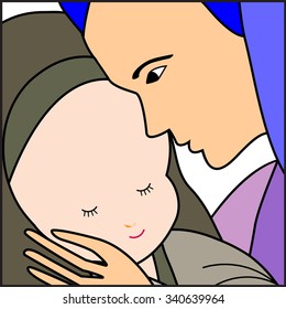 Baby Jesus and Mary-Mary holding the baby Jesus- Vector illustration 