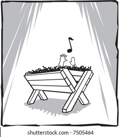 The baby Jesus reaching out from His manger for a musical note ... implicative of our humble gift of praise through music at Christmastime.