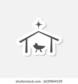 Baby Jesus and star of Bethlehem icon sticker isolated on gray background