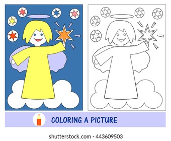 Baby job and leisure time in painting the picture of an angel with the stars in the sky. Sunday school. The children's Ministry.