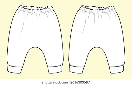 Baby jogger technical drawing fashion flat sketch vector illustration template front and back views outline CAD mockup