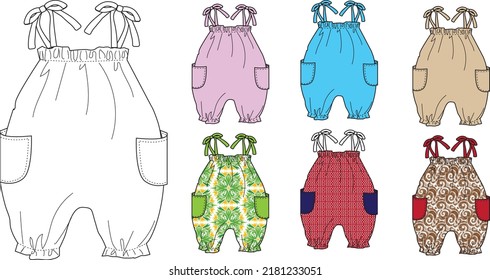 baby jumper,romper flat sketch design ,summer baby clothes, cute design template