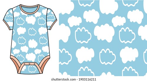 Baby Jumpsuit mit Cloud-Muster. nahtloses Muster für Baby.
